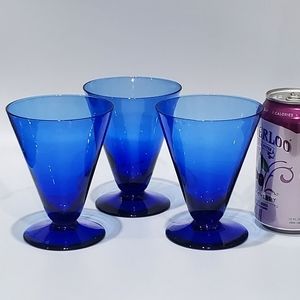 (3) Cobalt Blue 8oz Vintage Footed Glass Tumblers